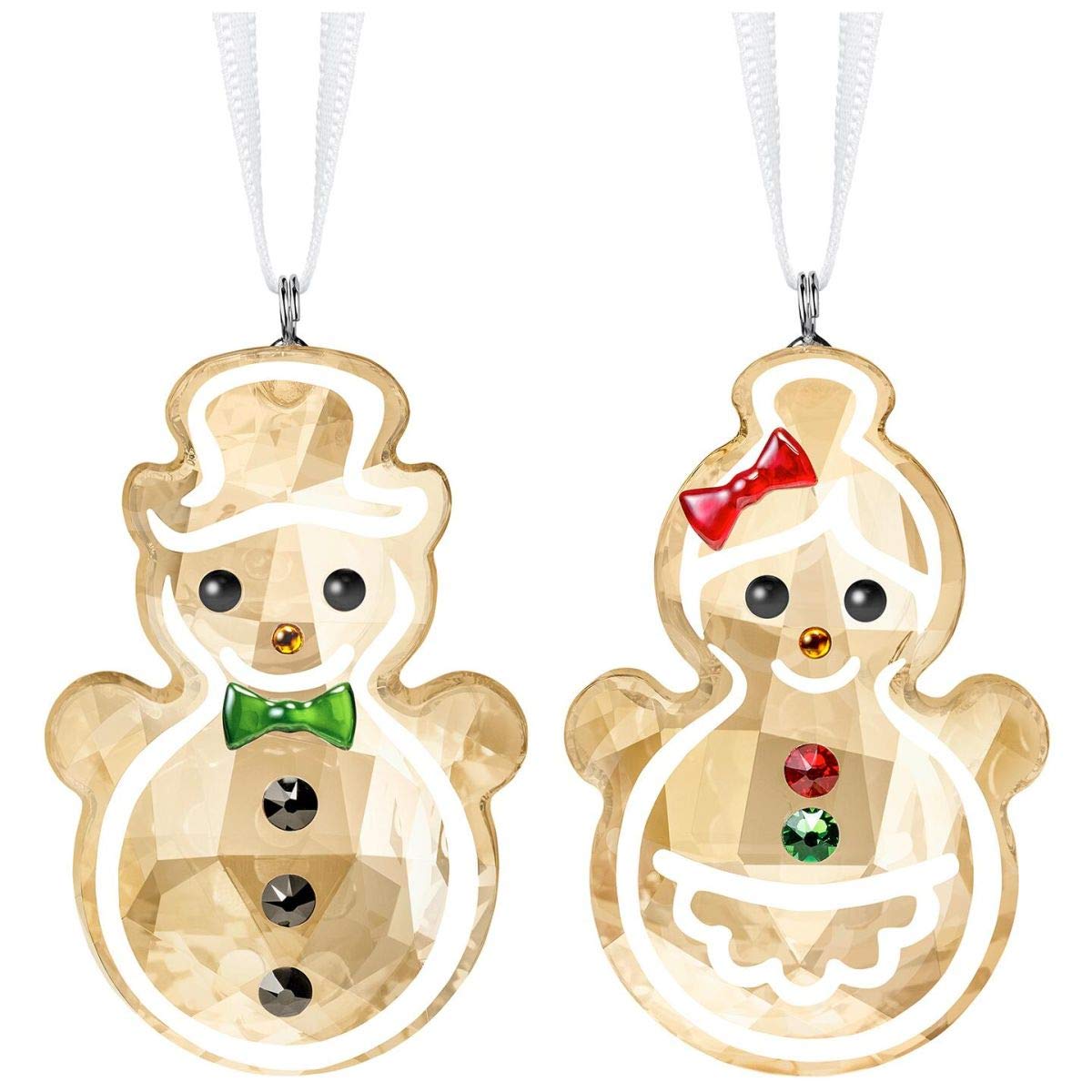 Swarovski Gingerbread Snowman Couple Christmas Ornament - Sparkling Holiday Decor for Tree, Gift & Home Decoration | Festive Winter Decorations for Xmas Party & Mantel Display