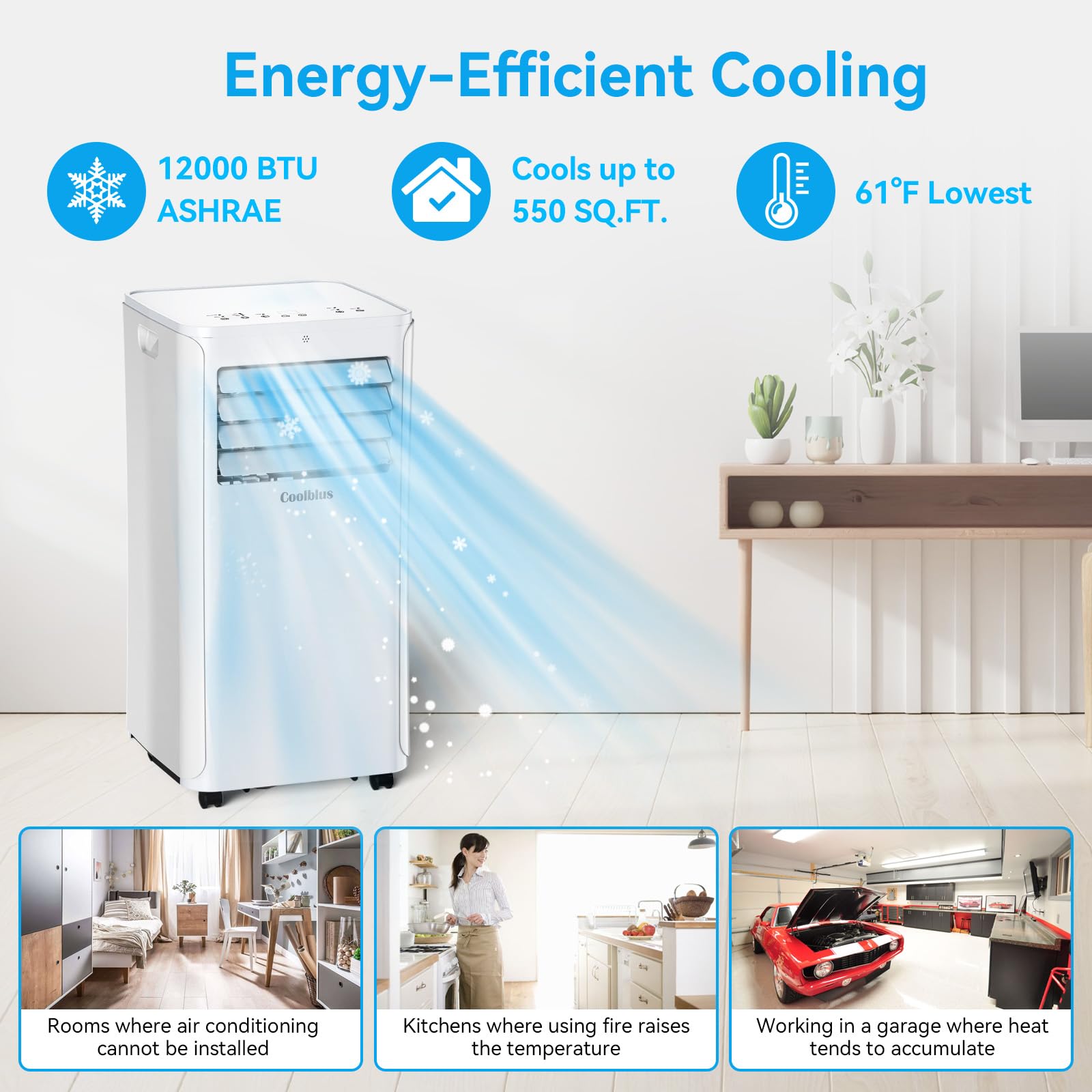 12000 BTU White Air Conditioner with Remote Control - A016B A016B-07KR Model - Perfect for Bedrooms, Living Rooms & Small Apartments
