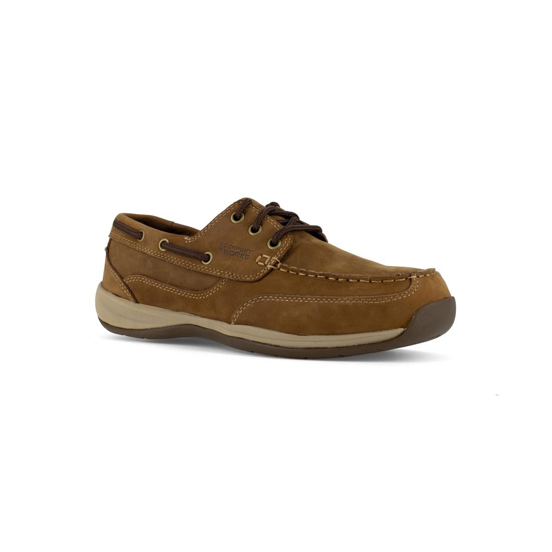 **Steel Toe Slip-On Work Shoes for Men - Brown Sailing Club Safety Shoes - Comfortable & Durable for Construction, Warehouse & Outdoor Work**