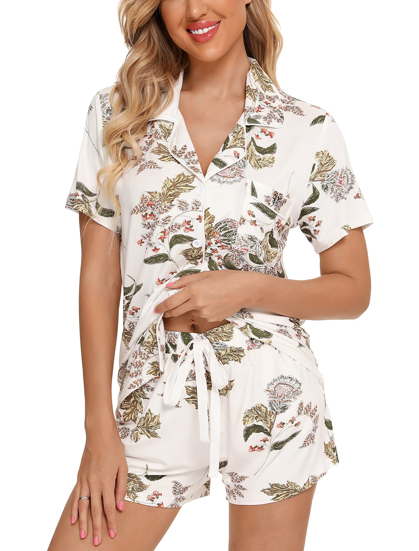 Leikar Women's Button Down Pajama Set - Soft Sleepwear Shorts & Top Lounge Outfit for Bridal Shower, Honeymoon & Relaxing at Home