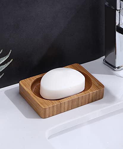 6 Pack Bamboo Soap Dishes - Handmade Self Draining Soap Holders for Bathroom, Shower & Kitchen | Eco-Friendly Bar Soap Organizer for Natural Home Decor & Spa Style Bath Accessories