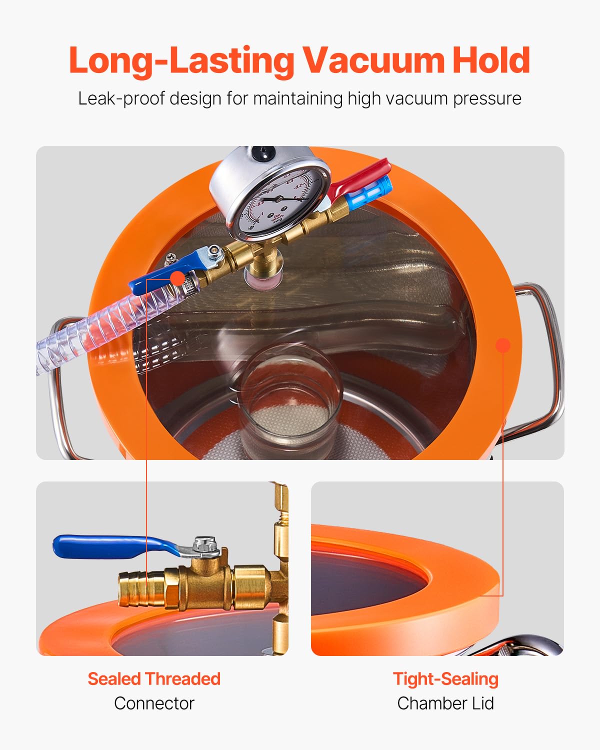 VEVOR 1.5 Gallon Vacuum Chamber & 3.5 CFM Pump Kit - Stainless Steel Degassing Chamber with Acrylic Lid, Oil & 4.92ft Hose - Perfect for Resin, Silicone & Epoxy Degassing - Ideal for Jewelry Making, Mold Casting & DIY Craft Projects