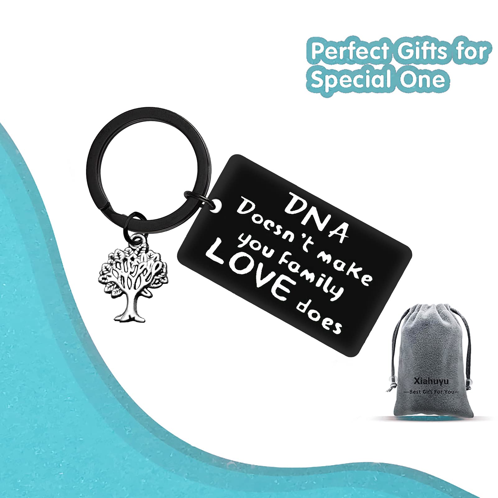 Xiahuyu Step Parent Keychain - DNA Doesn’t Make Family, Love Does - Step Mom & Step Dad Gifts, Adoption Gifts, Christmas & Birthday Presents for Blended Families
