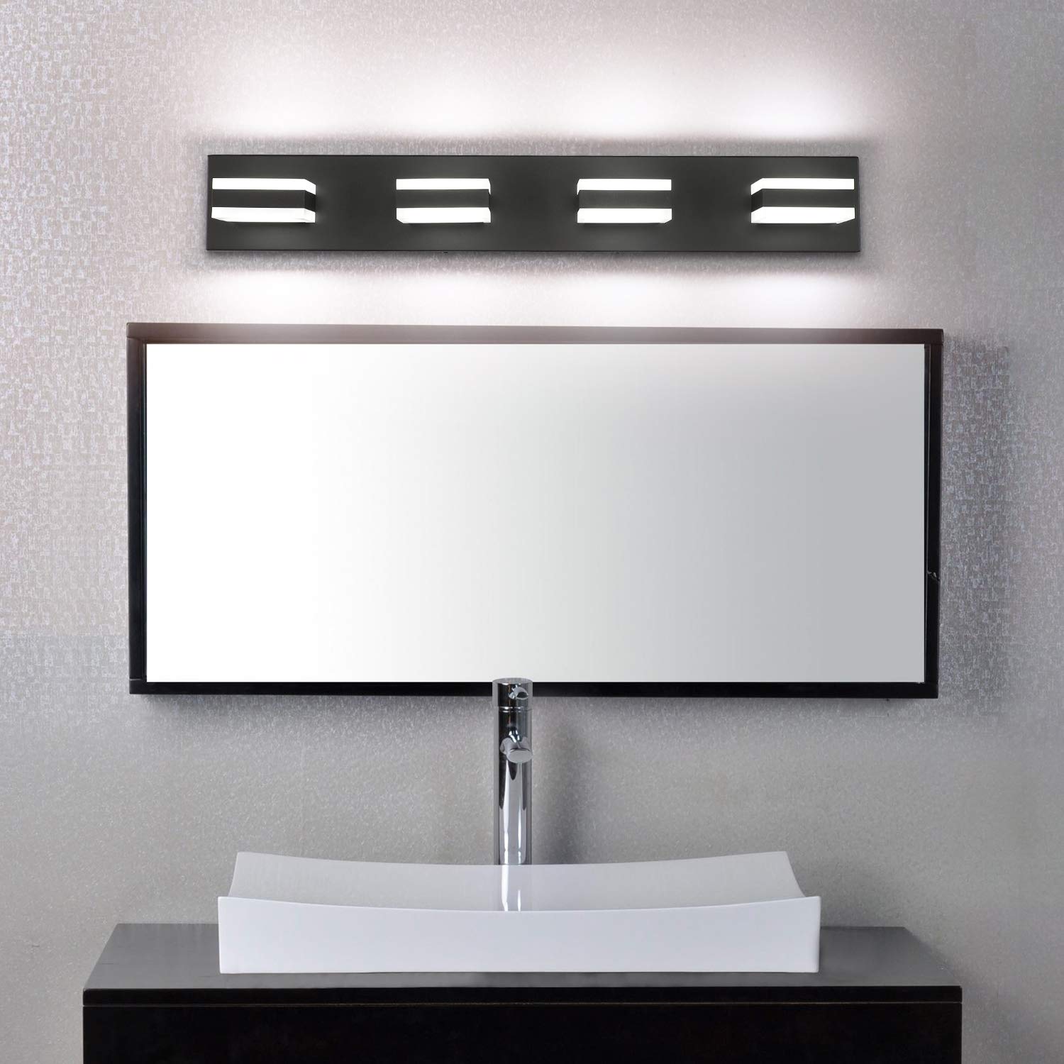 SOLFART Black Bathroom Vanity Light Fixture - 4-Light LED Dimmable Bathroom Lighting, 32W Cool White 6000K, 0%-100% Brightness Adjustable - Perfect for Modern Bathrooms, Powder Rooms & Vanity Areas