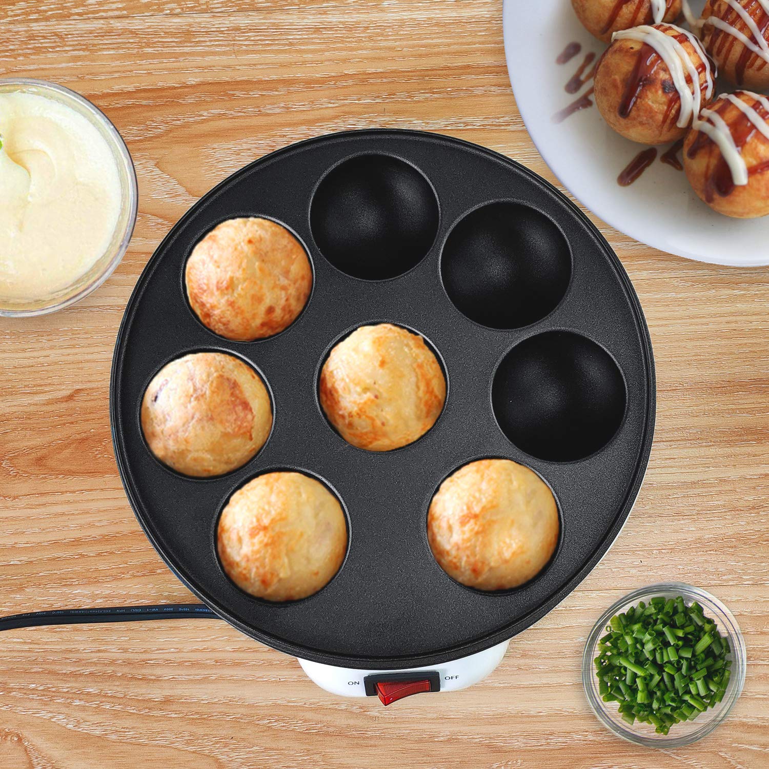 Electric Japanese Takoyaki Octopus Ball Pan - 8-Ball Nonstick Cake Pops Maker for Desserts, Danish Aebleskiver & Ebelskiver - Perfect for Home Cooking, Party Snacks & Street Food Style Treats
