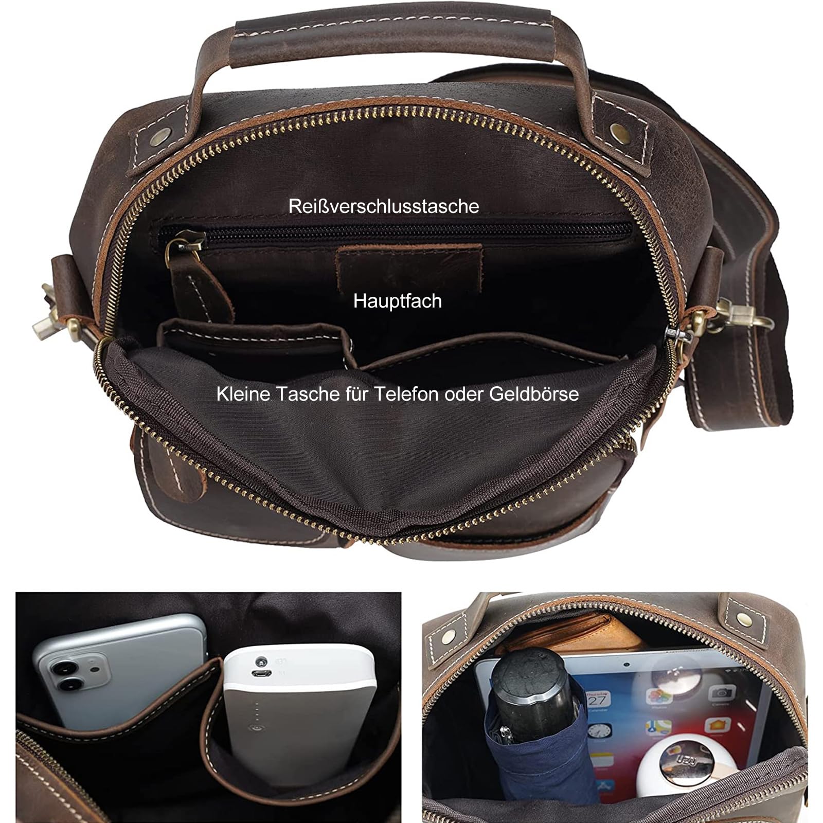Men's Leather Crossbody Bag - Anti-Theft Small Messenger Shoulder Bag for Work, Office & Daily Use - Brown | Compact Business Purse for Commuting, Travel & Urban Lifestyle