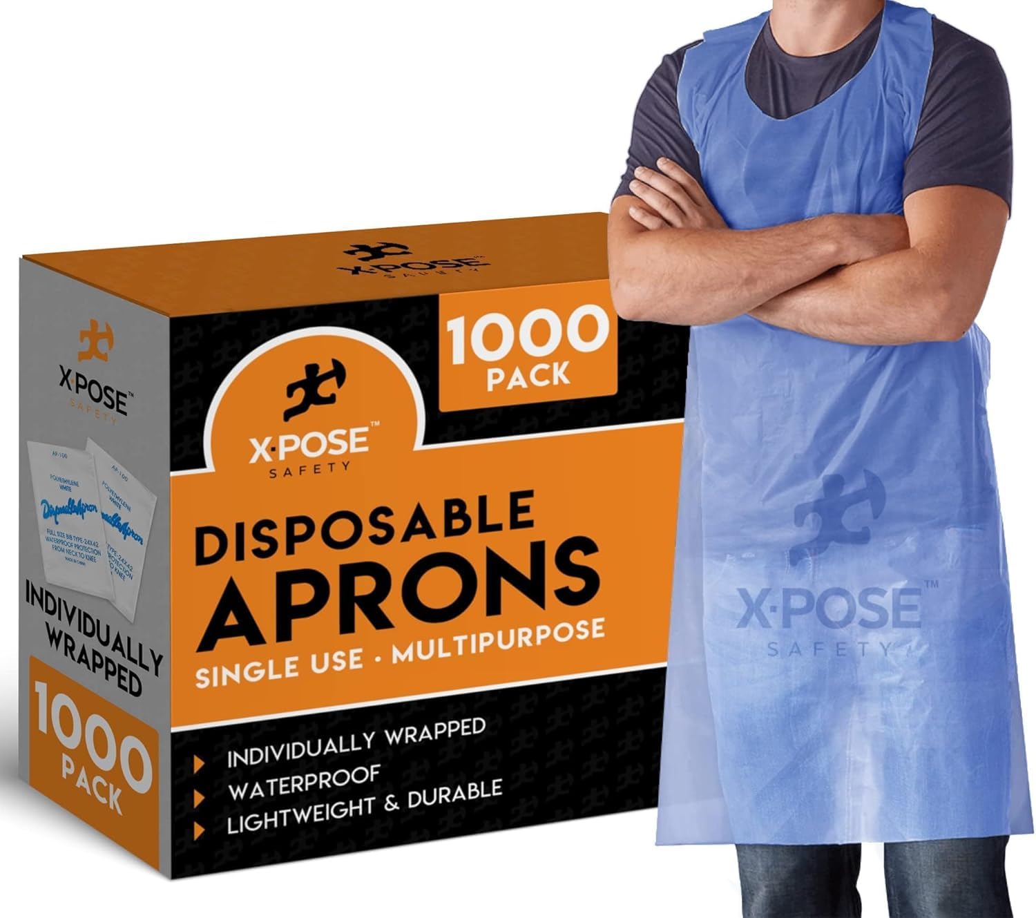 Xpose Safety 1000 Blue Disposable Plastic Aprons - 24
