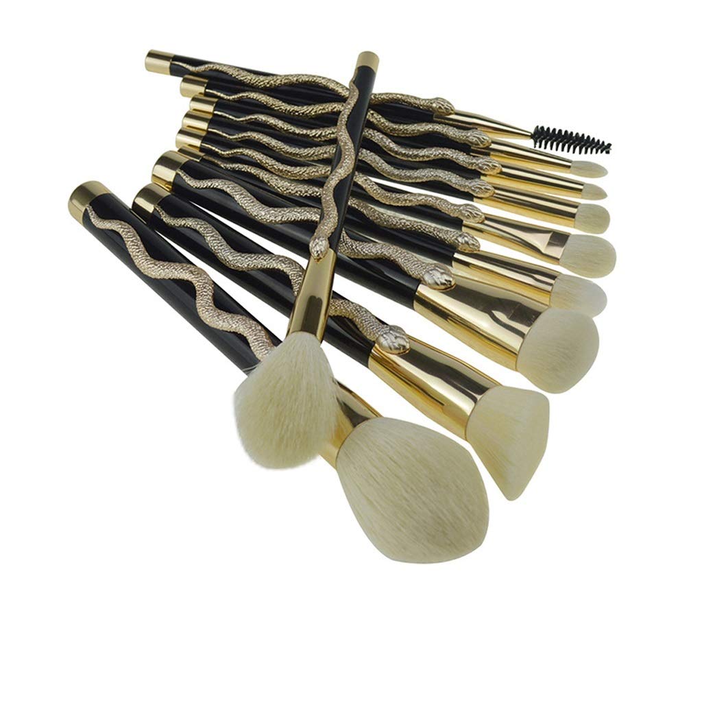 3D Snake Makeup Brush Set - 10 Piece Portable Artificial Fiber Brushes with Plastic Handle for Professional & Everyday Makeup Application - Perfect for Travel, Home & Salon Use