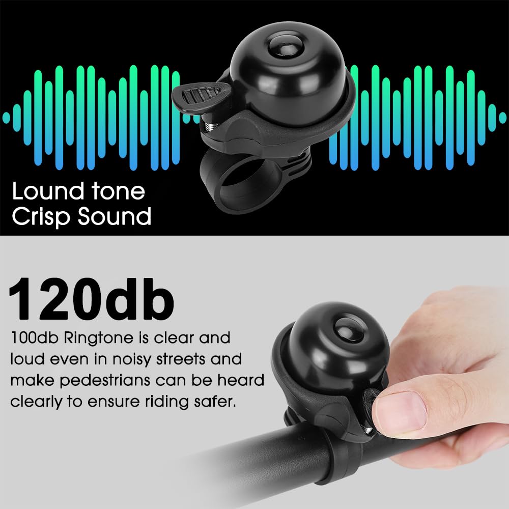**120dB Loud Bike Bell for Adults & Kids - Classic Mini Bicycle Bell with Crisp Clear Sound for MTB, BMX, City Bike & Scooter - Durable Bike Accessories for Safety & Fun Riding**