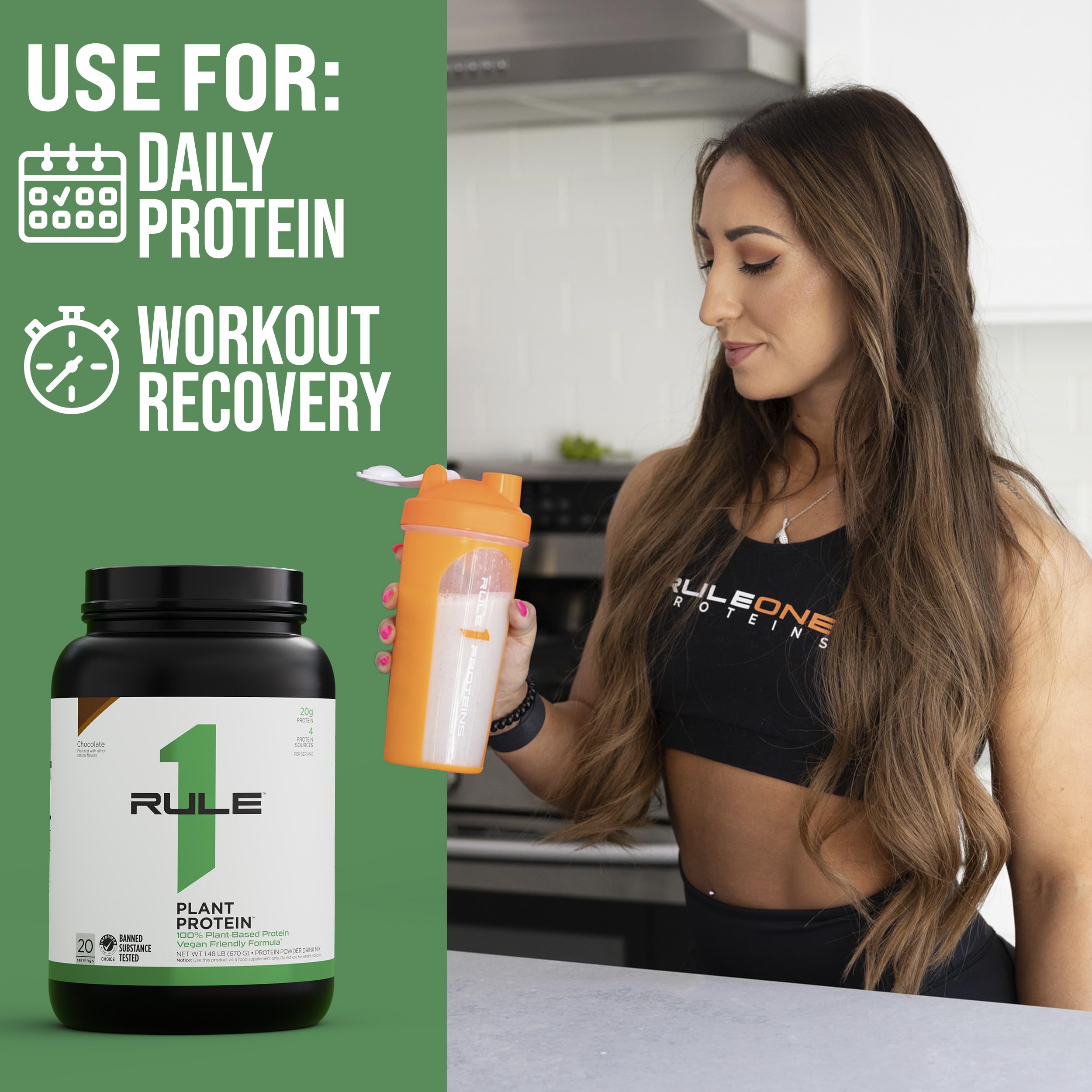 Rule 1 Plant Based Protein Powder - Vegan, Gluten Free, Dairy Free & Soy Free with 20g Protein per Serving (Café Mocha, 20 Servings) - Perfect for Post-Workout Recovery & Healthy Smoothies
