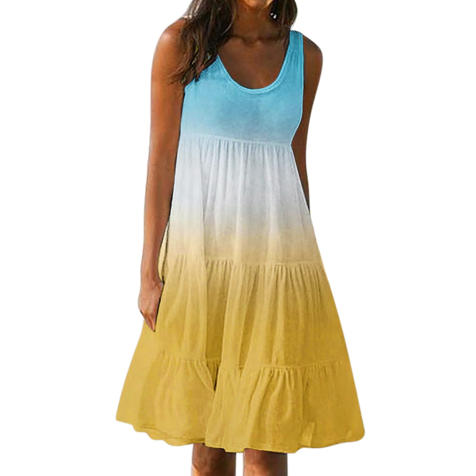 Women's Summer Dress - Round Neck Sleeveless Tank Beach Dress | Casual Swing Dress for Women | Perfect for Beach Vacations, Pool Parties & Summer Outings