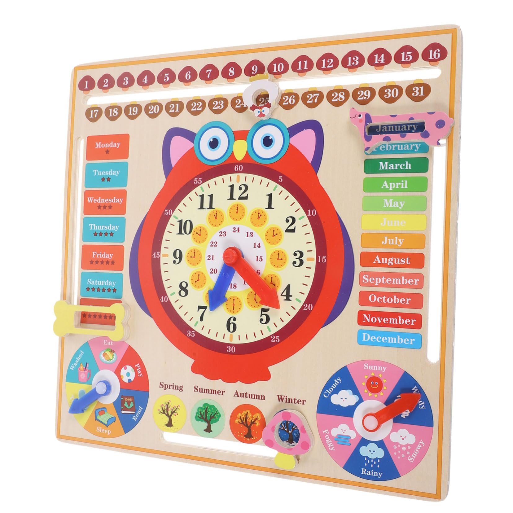 Wooden Learning Clock for Kids - Digital Time Teaching Toy for Home & Classroom