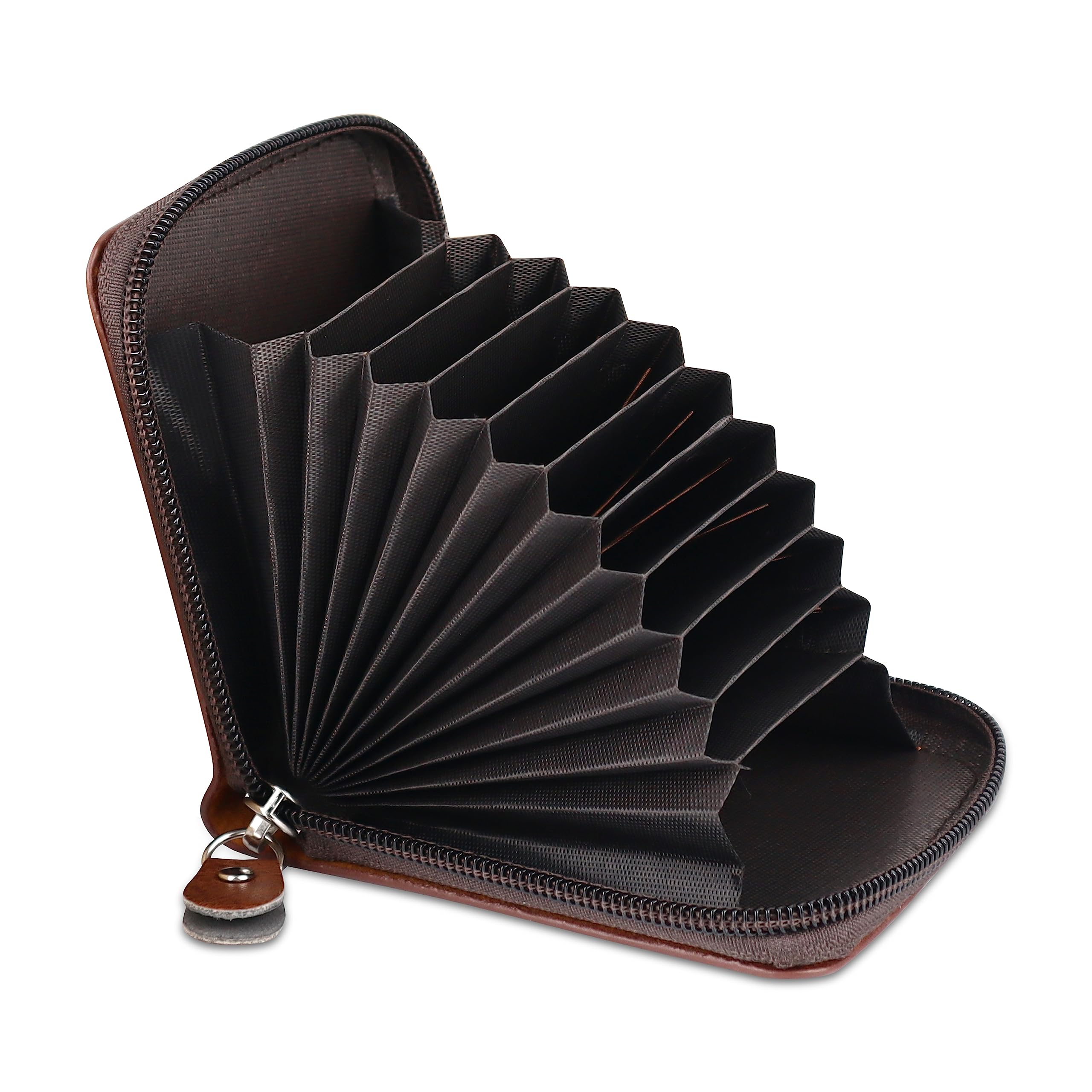 Premium PU Leather 9-Slot Vertical Card Holder - RFID Blocking Credit/Debit Card Organizer with Zipper Coin Pocket | Secure Accordion Wallet for Men & Women | Perfect for Travel, Business & Everyday Use (MW-2)
