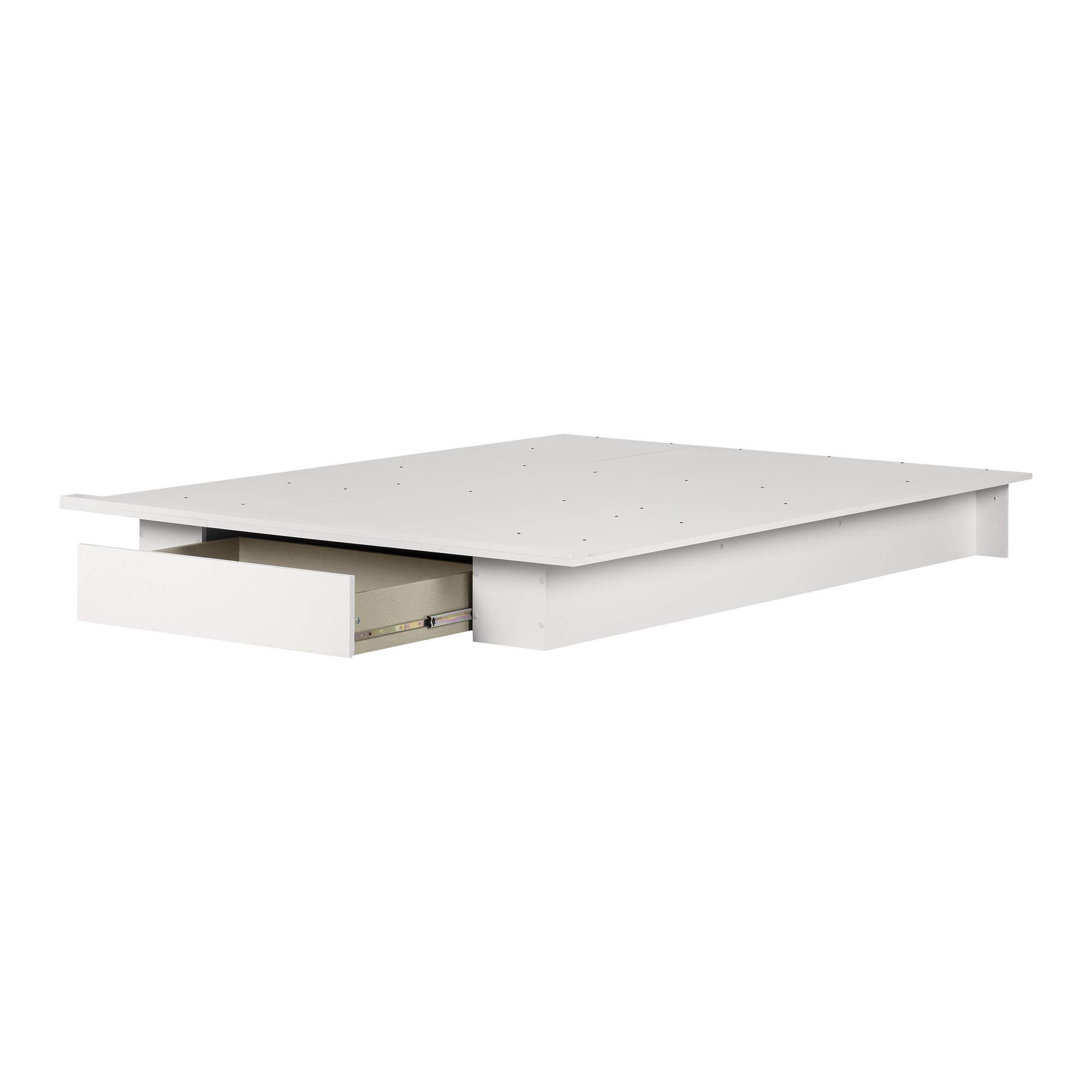 South Shore SOUCS Holland Platform Bed with Drawer - Full/Queen Size, Pure White Finish - Modern Bedroom Furniture for Small Spaces & Guest Rooms