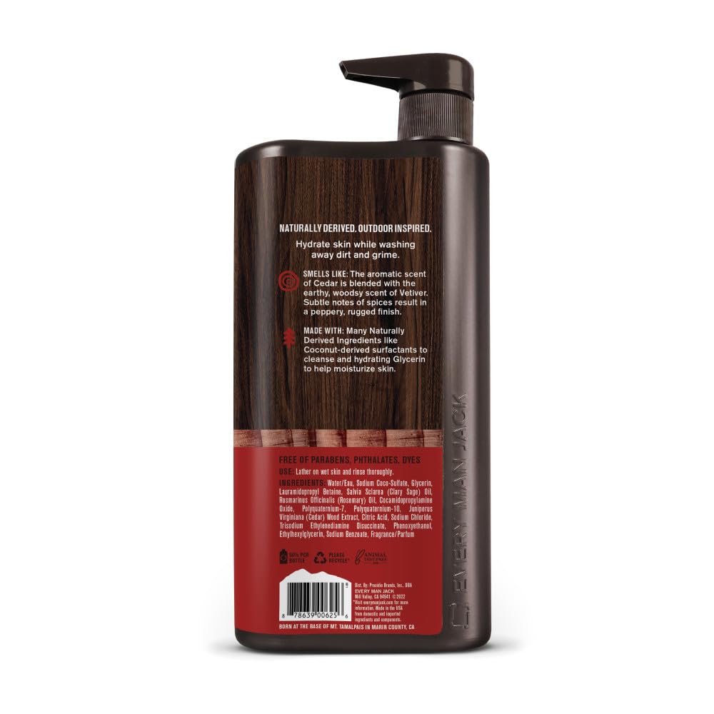 Every Man Jack Cedarwood Body Wash for Men - 33.8 oz | Natural Ingredients, Moisturizing & Refreshing | Perfect for Daily Shower & Gym Recovery