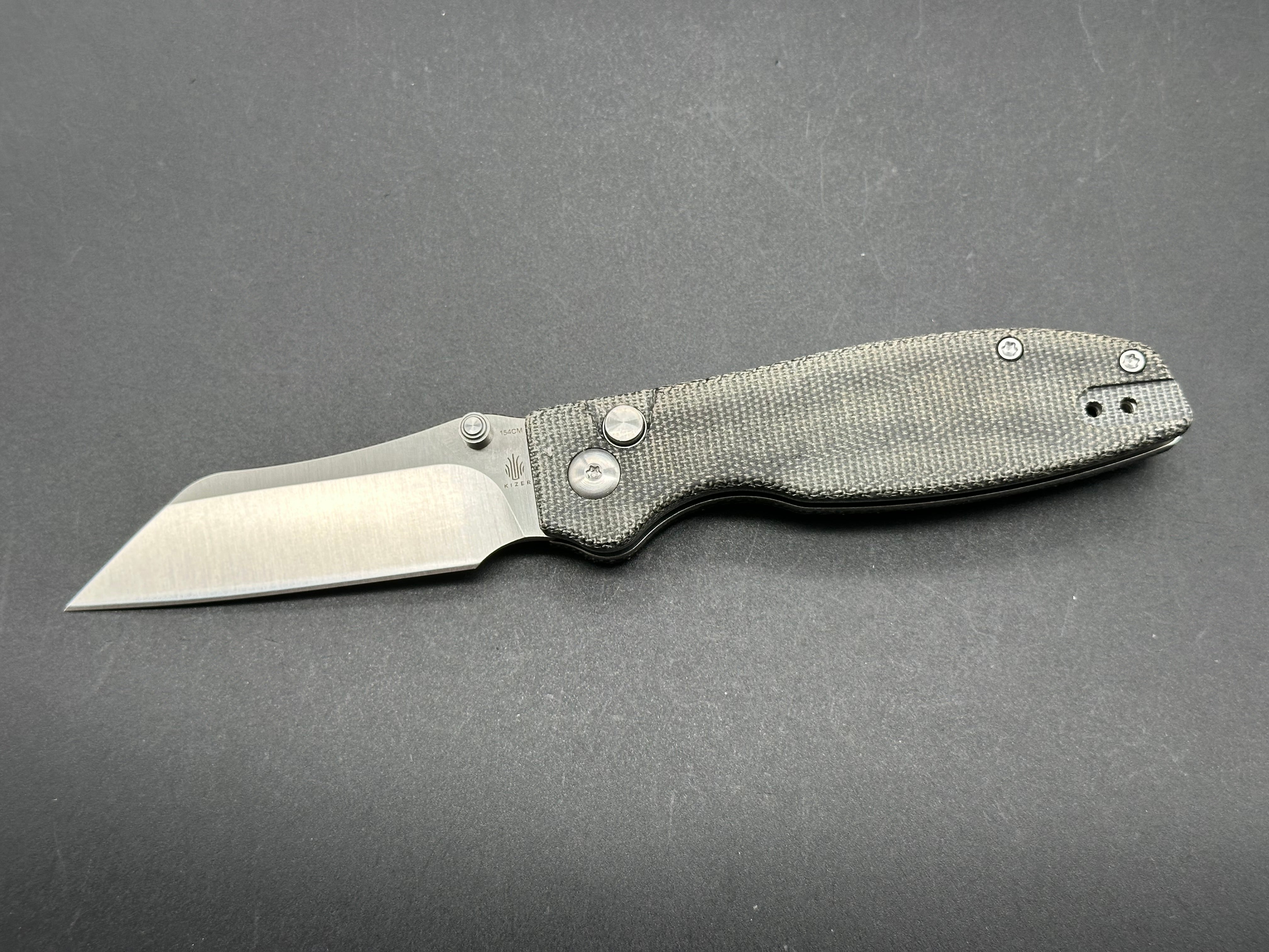 KIZER CRYPTID EDC Pocket Knife - 154CM Stainless Steel Blade, Button Lock, Micarta Handle - Perfect for Camping, Hiking & Everyday Carry