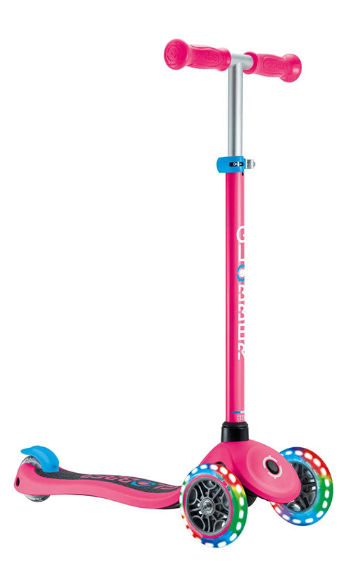 Globber Primo V2 LED Light Up Kick Scooter for Kids - Fuchsia & Pastel Pink | Fun Outdoor Ride for Boys & Girls, Perfect for Parks & Neighborhood Adventures