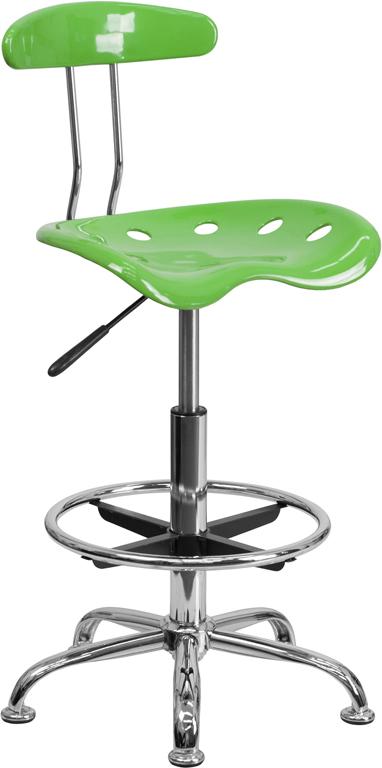 FLASH Bradley Vibrant Violet and Chrome Drafting Stool with Tractor Seat - Adjustable Height Bar Stool for Home Office, Art Studio & Industrial Workspaces