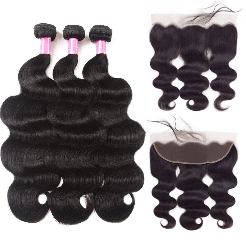 Brazilian Body Wave Bundles with 13x4 Lace Frontal - 100% Unprocessed Virgin Human Hair (20 22 24+18 Inches) - Perfect for Protective Styles, Weaves & Natural Hair Extensions