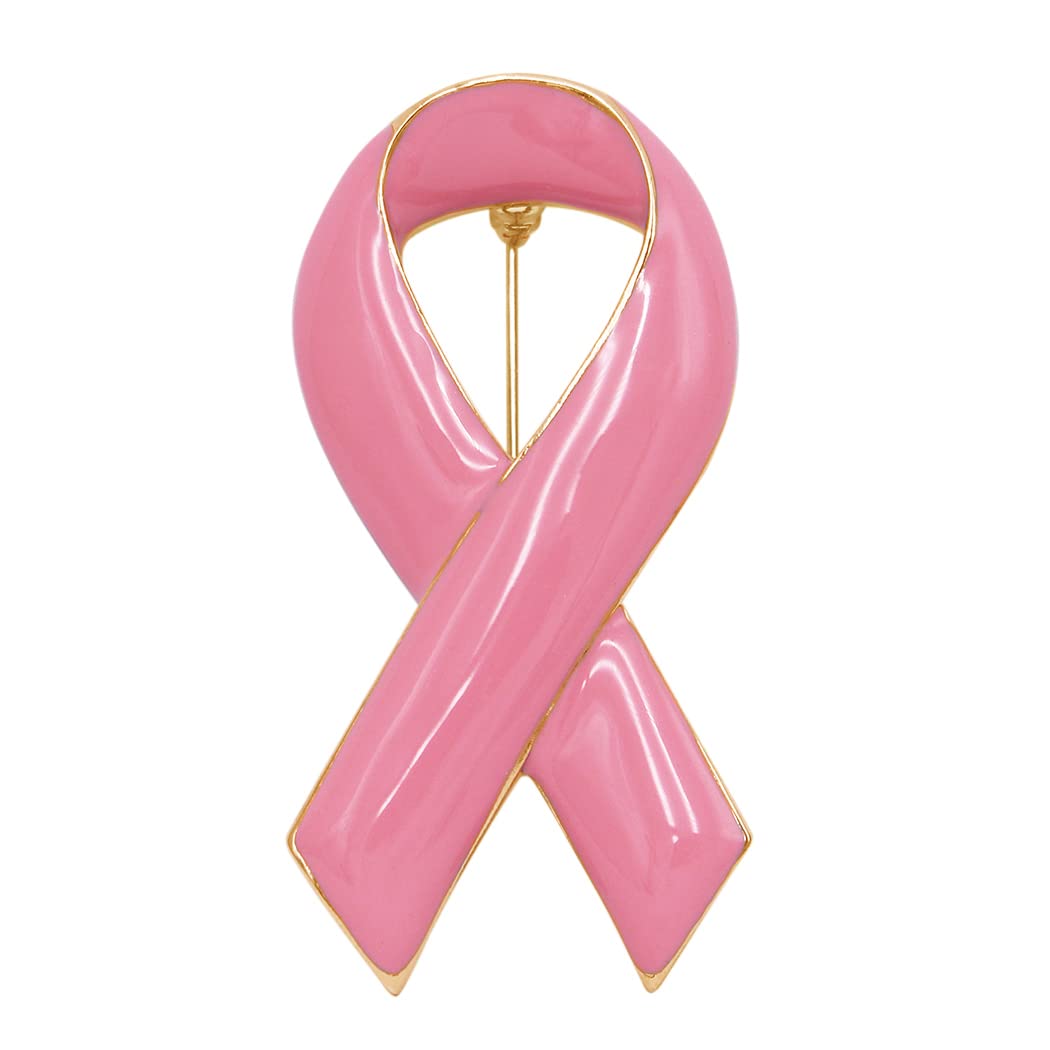 Rosemarie & Jubalee Women's Pink Ribbon Breast Cancer Awareness Enamel Lapel Pin Brooch - 2.25