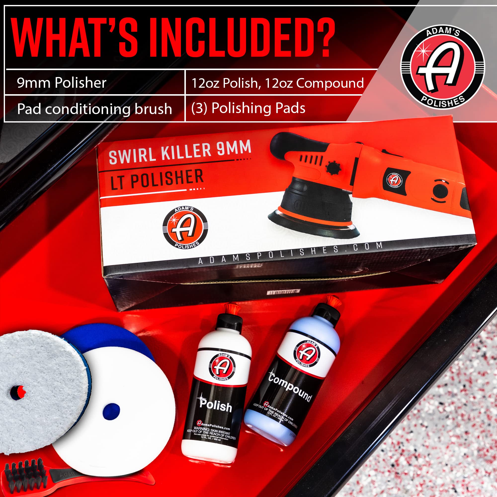 Adam's Polishes 9mm Dual Action Car Polisher Kit - Professional Car Buffer & Scratch Remover for Auto Detailing | Includes Polish, Compound & Pads | Perfect for Car Enthusiasts & DIY Detailing at Home