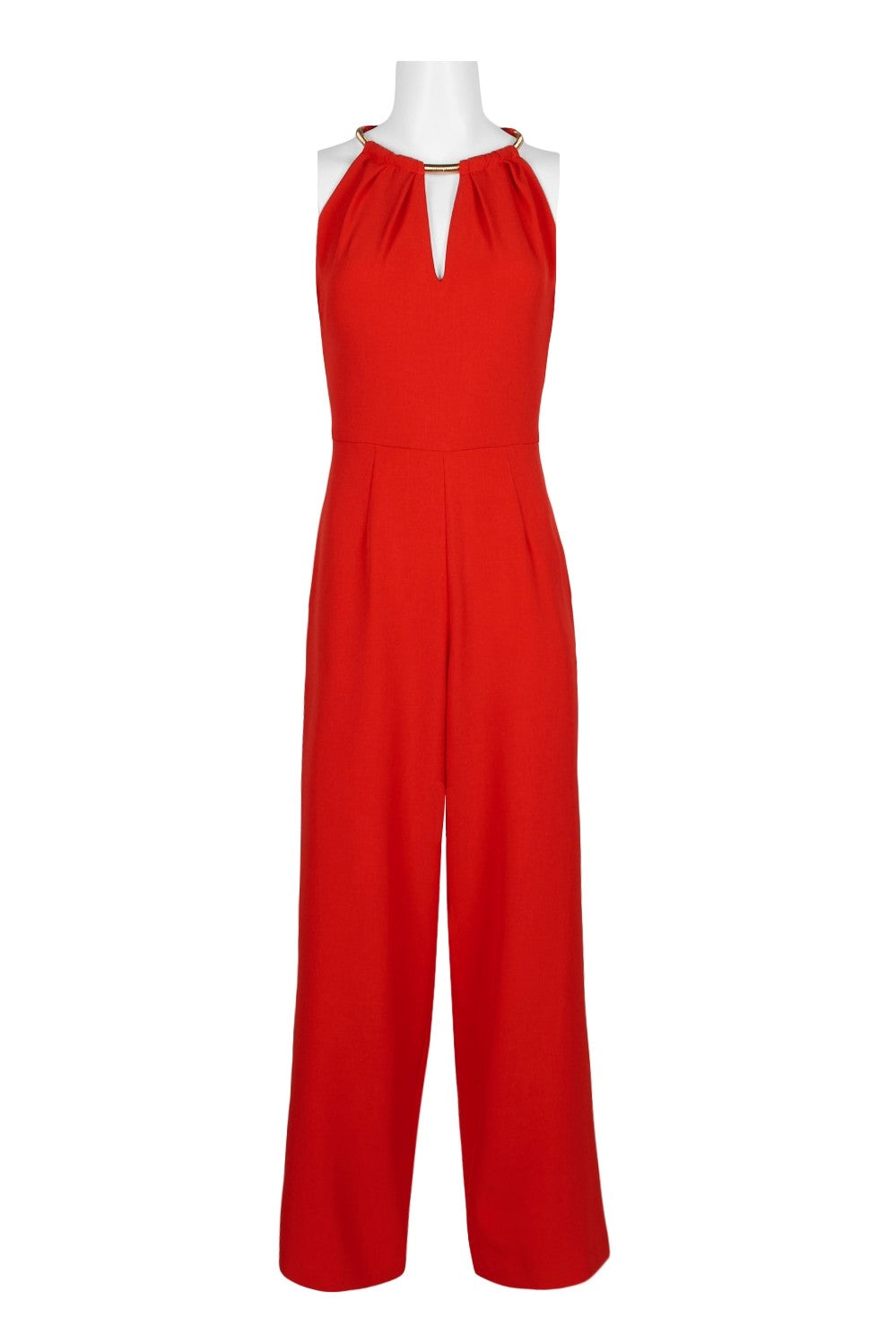 Donna Ricco Women's Sleeveless Halter Jumpsuit in Red - Summer Beach Party & Evening Cocktail Outfit