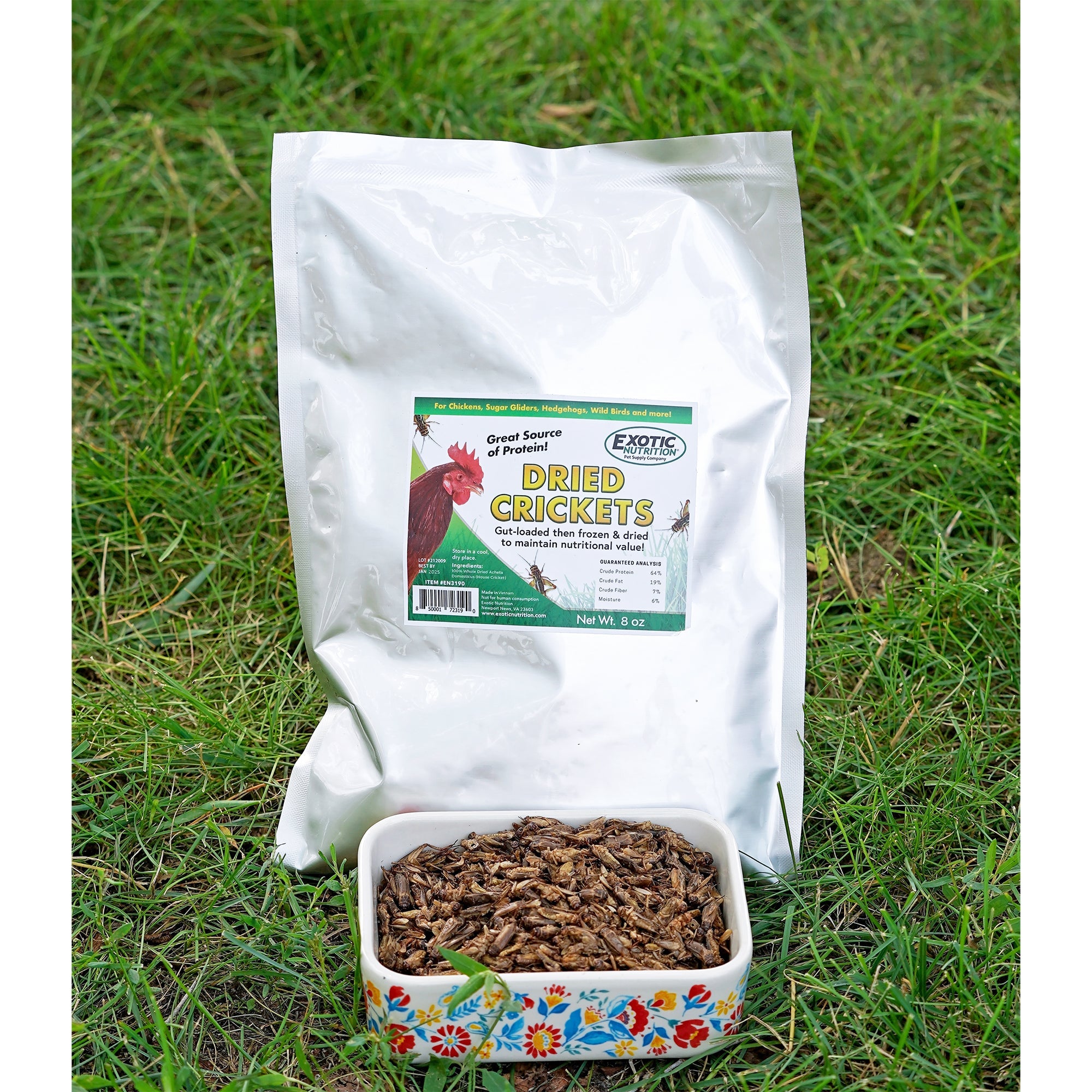 Organic Dried Crickets 8 oz - High Protein Cricket Snacks for Reptiles, Birds & Human Consumption - Perfect for Pet Food, Survival Kits & Healthy Snacking