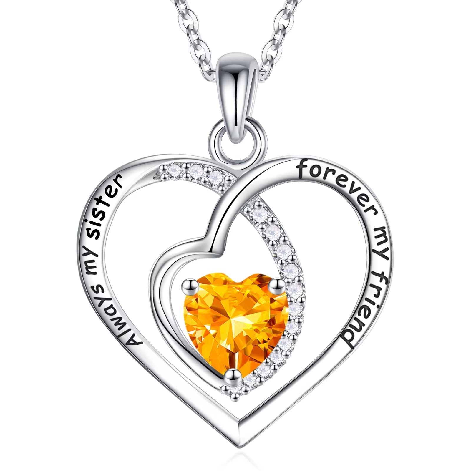 Sister Necklace Gift - S925 Sterling Silver Heart Birthstone Pendant with Infinity Love Charm, Valentines Mothers Day Christmas Birthday Gifts for Sisters | Perfect for Sister Bonding, Special Occasions & Everyday Wear