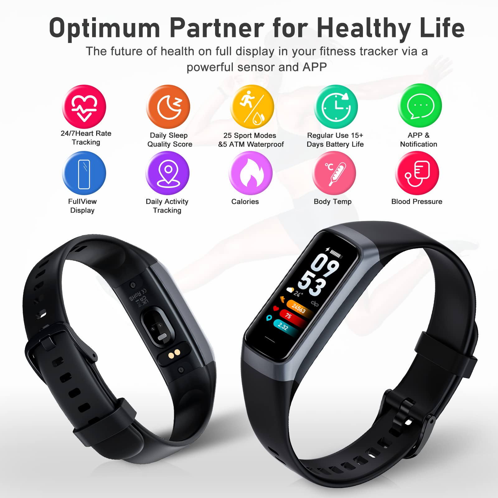 Smart Fitness Tracker with Heart Rate Monitor, Step Counter & Calorie Tracker - 1.1