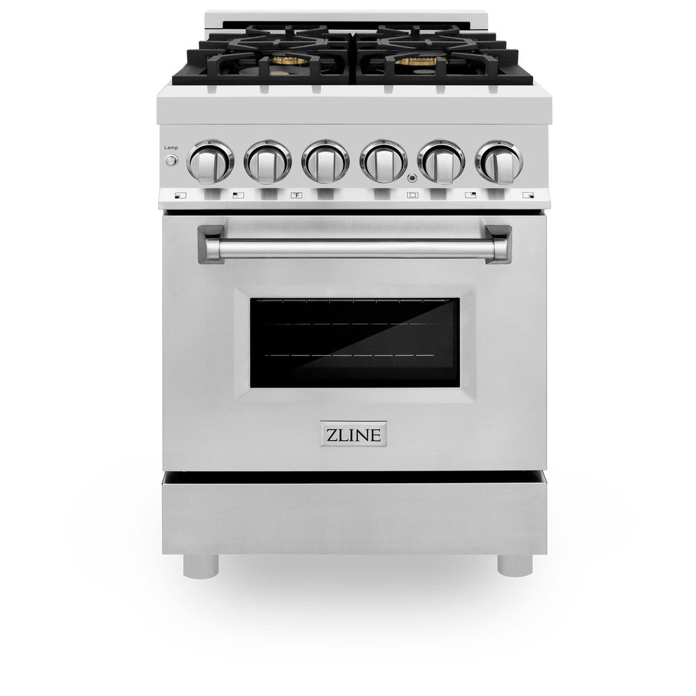 ZLINE 24 Inch 2.8 Cu. Ft. Stainless Steel Dual Fuel Range - Gas Cooktop & Electric Convection Oven with 4 Brass Burners (RA BR 24) | Perfect for Home Kitchens, Restaurants & Professional Chefs