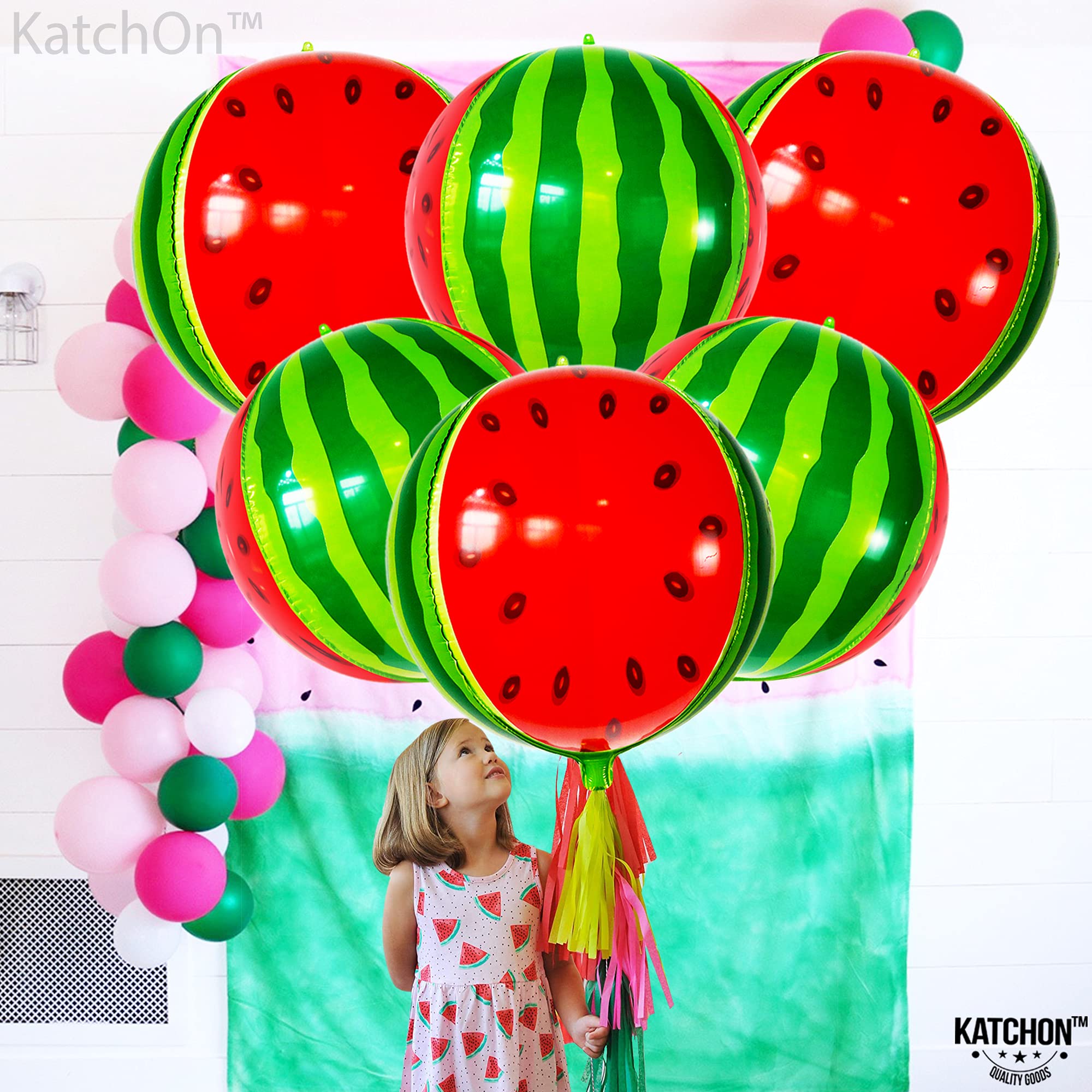 KatchOn Giant Watermelon Balloons - 22 Inch Pack of 6 | Summer Party Decorations for Watermelon Themed Birthday, Baby Shower & Pool Party | Fruit Balloons for Indoor/Outdoor Decor