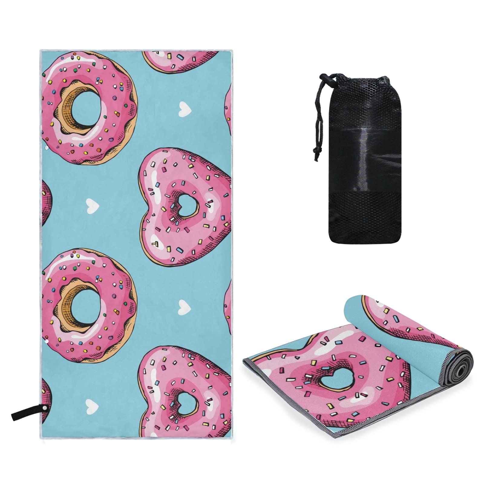**Tarity Pink Heart Donuts Beach Towel - Large 63