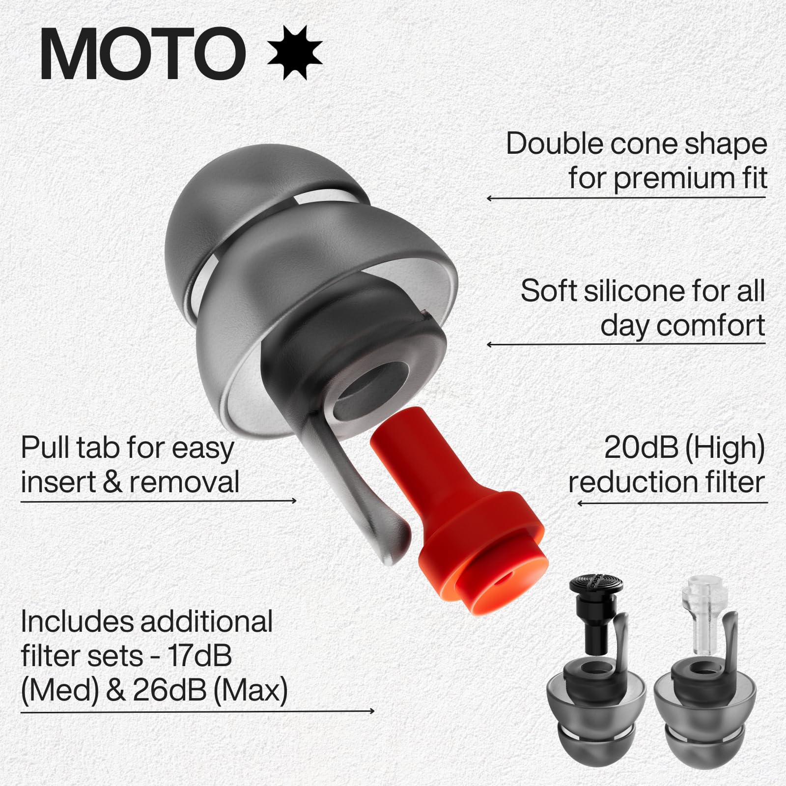 EARPEACE Moto Reusable Earplugs - 26dB Noise Canceling for Motorcycle Riding & Wind Protection