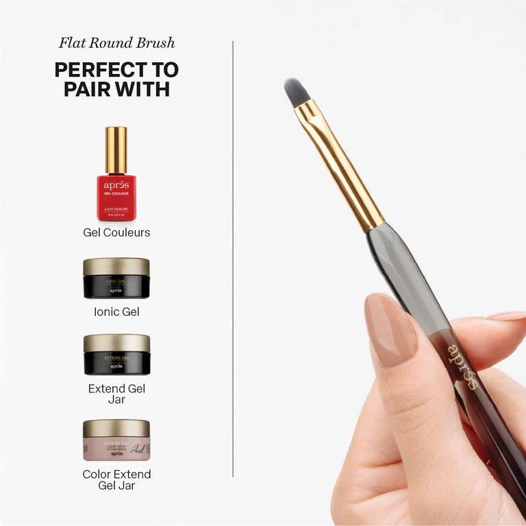 Apres 8mm Flat Round Brush for Gel Nails - Professional Nail Art Tool for Salon & Home Manicures, Perfect for Acrylic, Dip Powder & Gel Polish Application