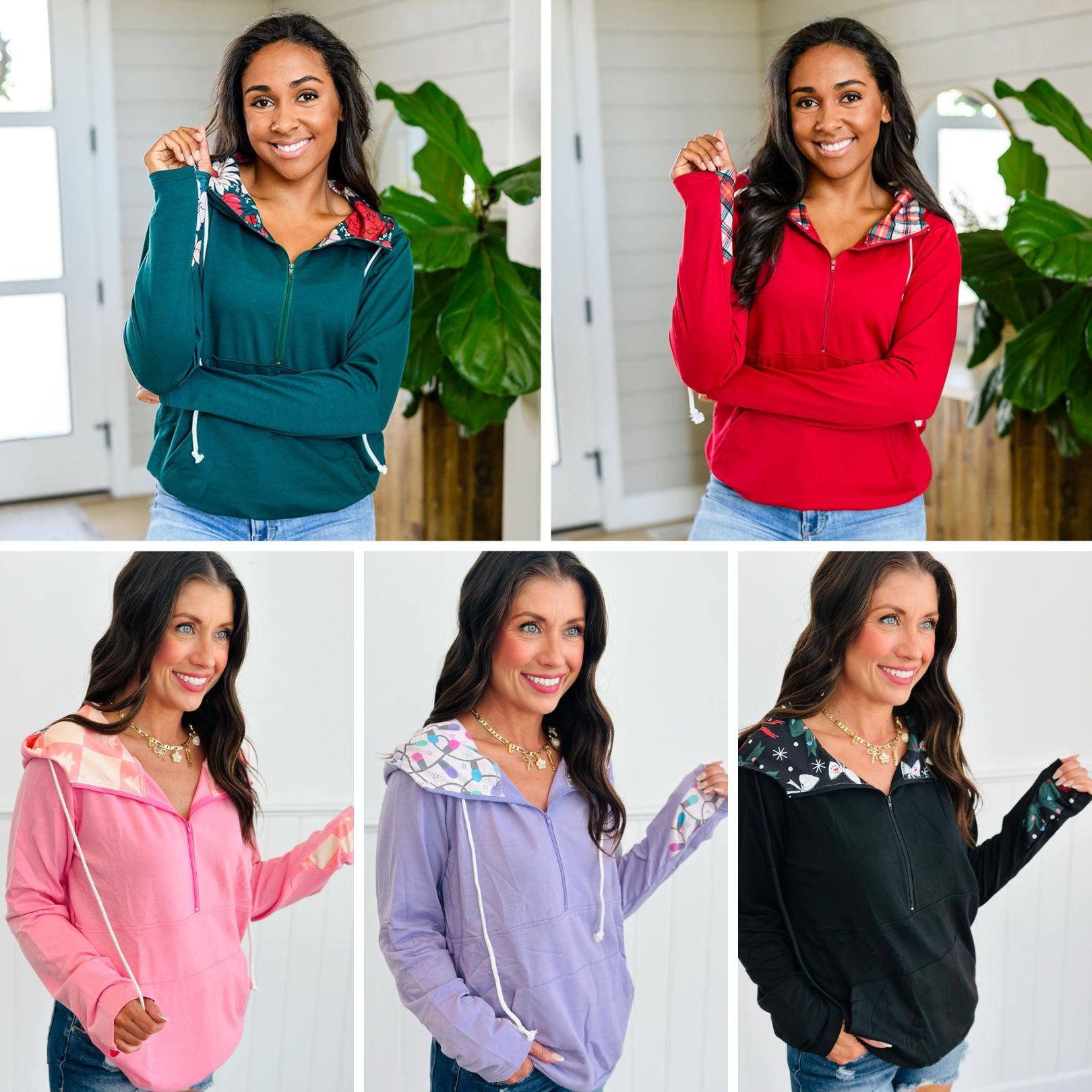 PREORDER: Audre Half Zip Hoodie - 5 Stylish Winter Prints for Women | Cozy Fleece Pullover for Outdoor Activities & Casual Wear