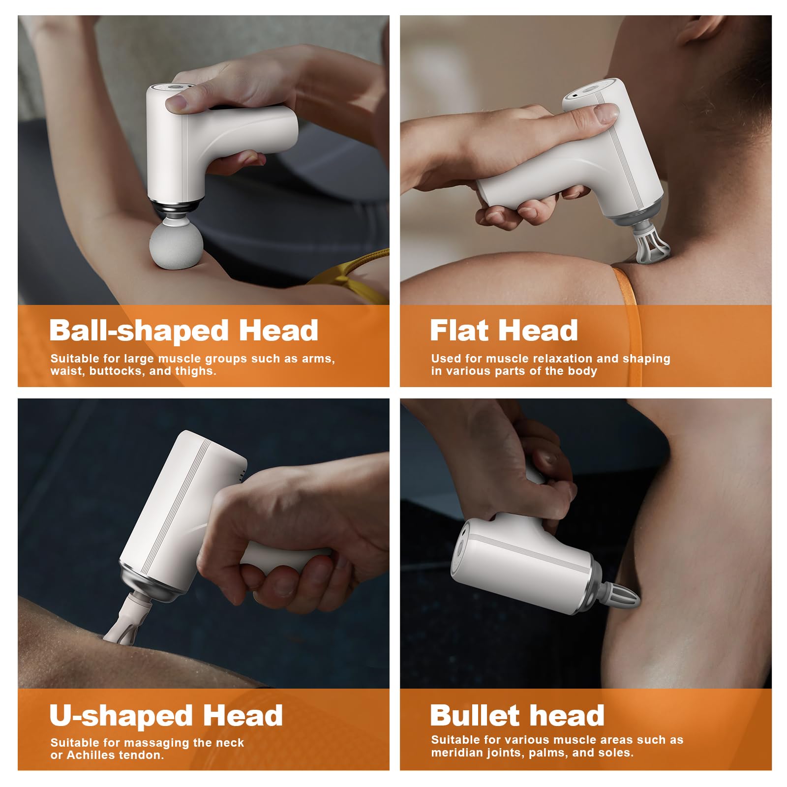 Deep Tissue Massage Gun - Portable Percussion Muscle Massager with 6 Speed Levels & 4 Interchangeable Heads - Mini Massage Device for Back, Neck, Shoulder Pain Relief - Perfect for Post-Workout Recovery & Home Therapy (White)