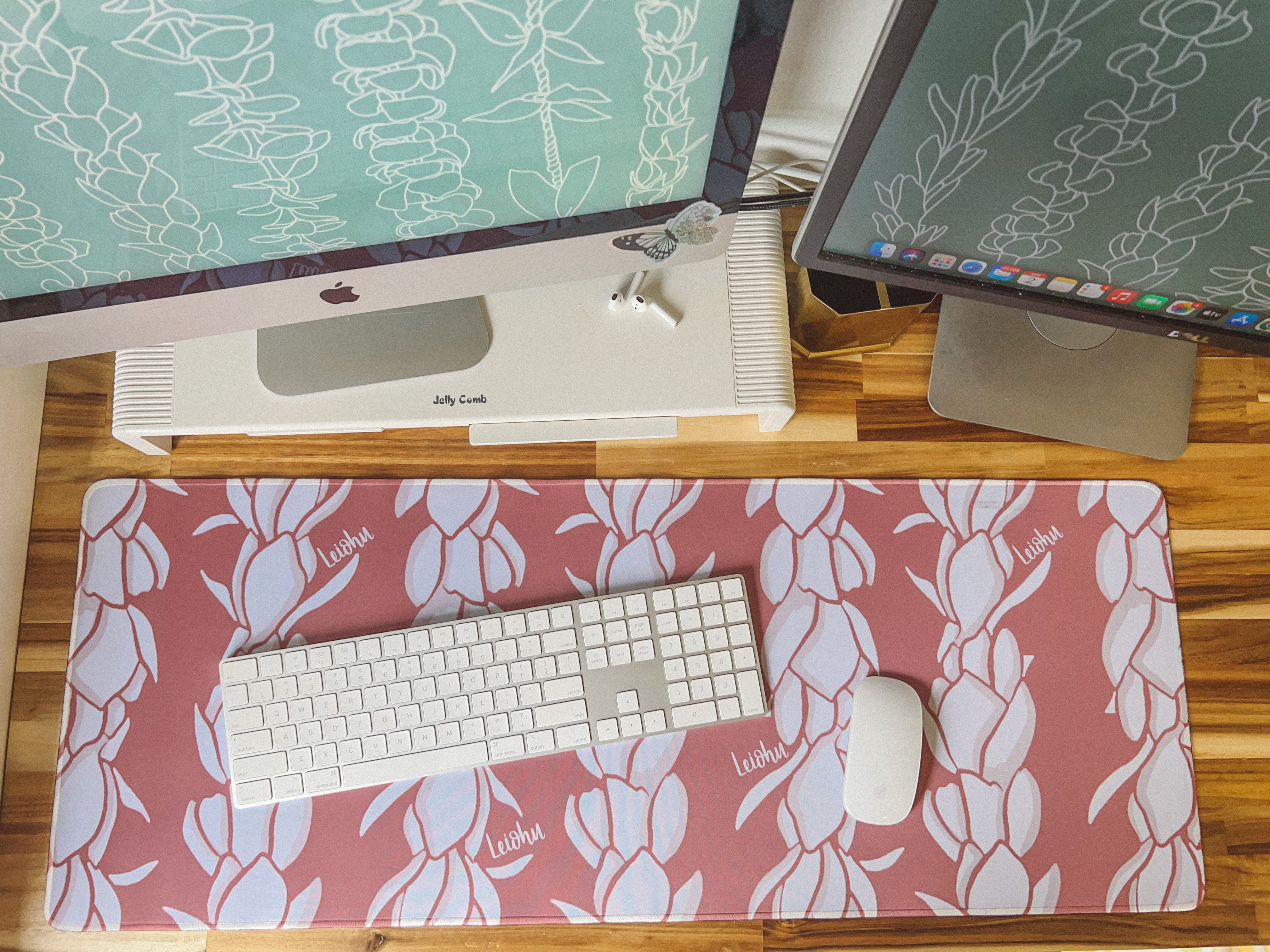 Pikake Lei Desk Mat - Non-Slip Office Mouse Pad & Keyboard Mat for Work, Gaming, and Home Use