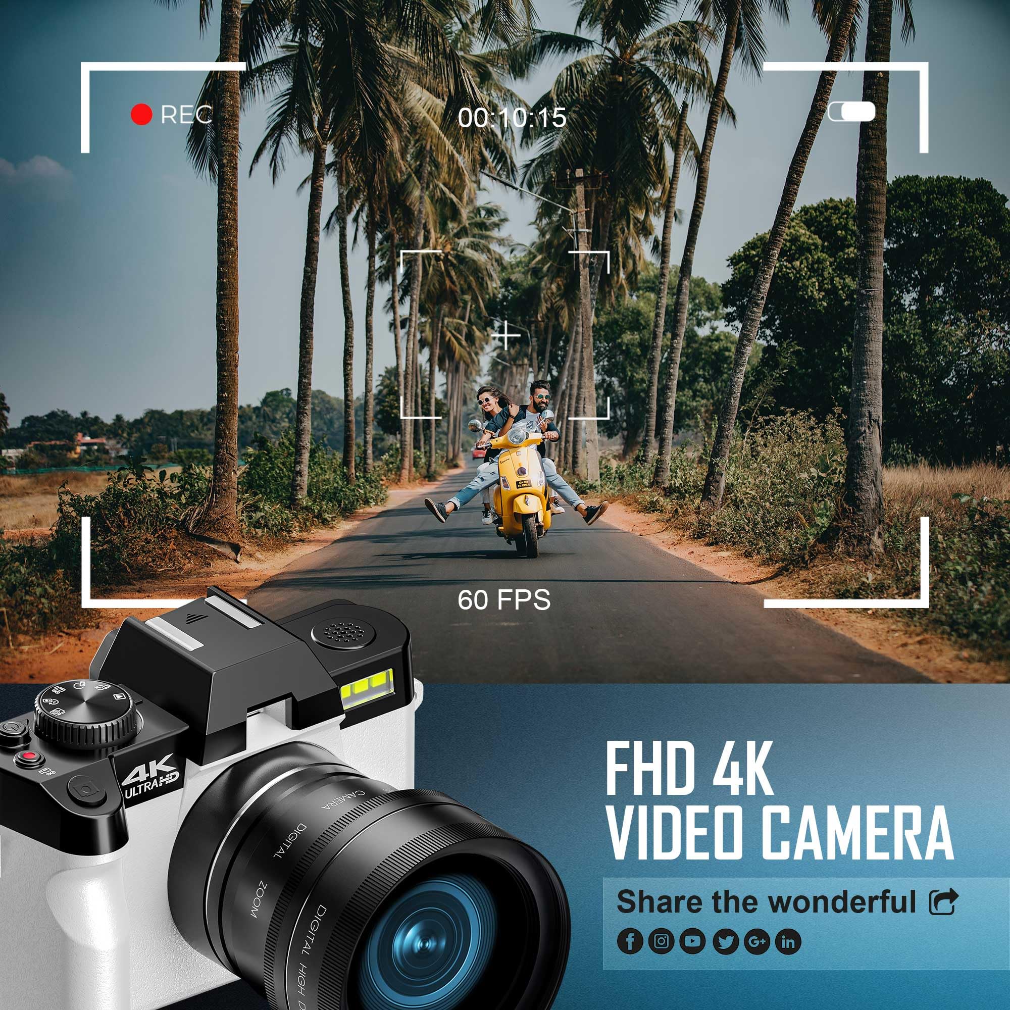4K 48MP Digital Camera with 180° Flip Screen - Vlogging Camera for YouTube, DSLR Style Photography Camera with 32GB TF Card & 2 Batteries - Perfect for Travel, Blogging, and Content Creation