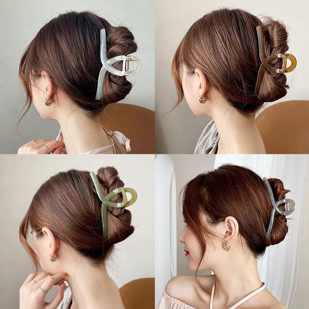 Bakefy Large Butterfly Hair Claw Clips for Women - Strong Hold Jelly Hair Clips for Long Thick Hair (4 Colors) - Perfect for Ponytails, Buns & Everyday Hairstyles