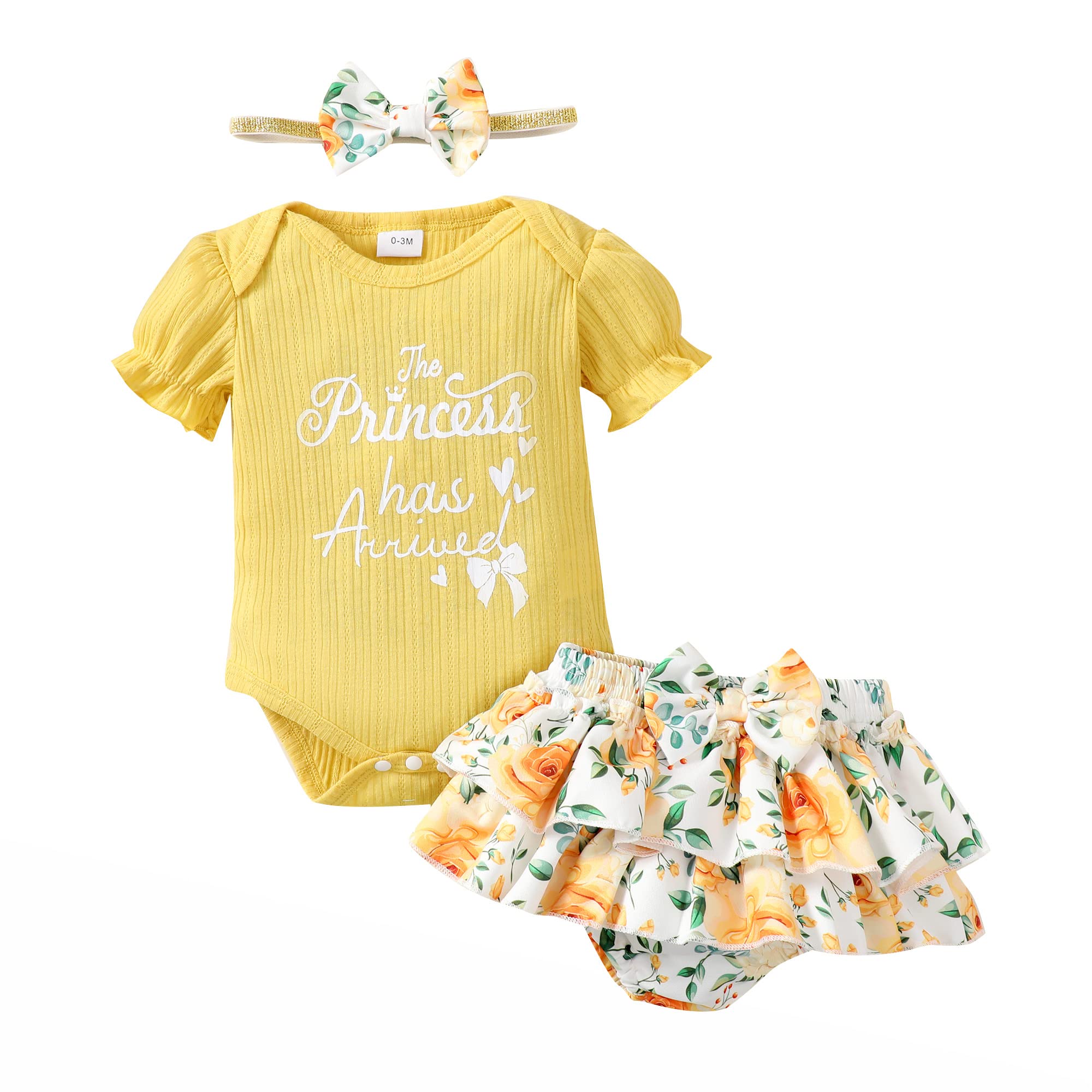 Kucnuzki Newborn Baby Girl Clothes - Floral Ruffle Romper & Shorts Set | Cute Summer Outfit for Infant Girls | Perfect Gift for Baby Showers & Photo Shoots