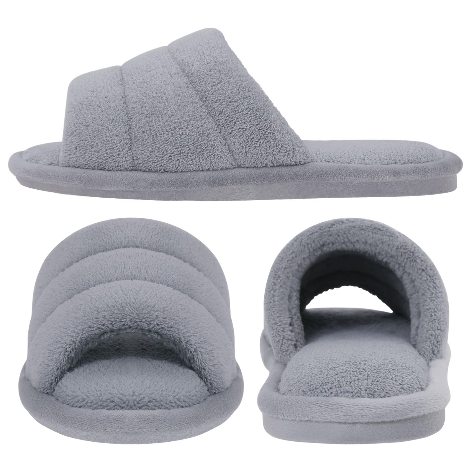 Shevalues Women's Terry Cloth Open Toe Slippers with Memory Foam - Soft & Comfortable Slip-On House Shoes for Relaxing at Home, Spa Days & Lounging