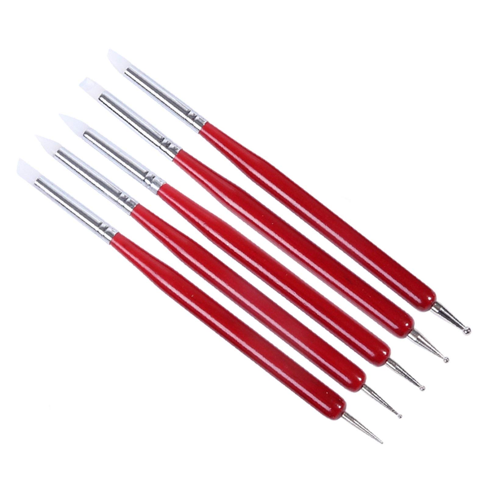 5pcs Dual-Ended Dotting Pen Nail Art Tools with Silicone Tips & Wooden Handle - Perfect for Nail Sculpture, Manicure & DIY Nail Designs (14.7cm) - Ideal for Home Salon, Professional Nail Artists & Beginners