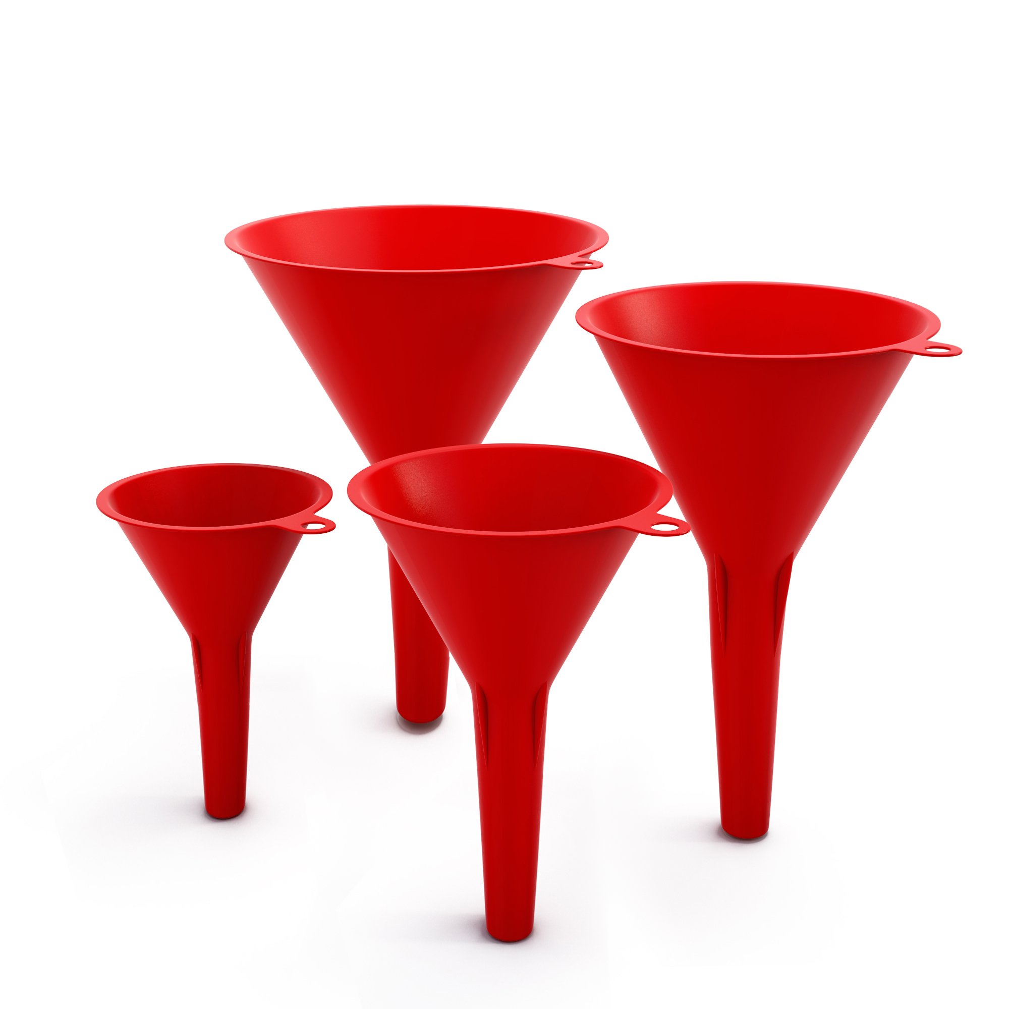 mAuto Plastic Funnel Set - 5-Piece Assorted Sizes for Cars, Kitchen & DIY Projects | Durable Red Funnels for Oil, Fluids & Household Use