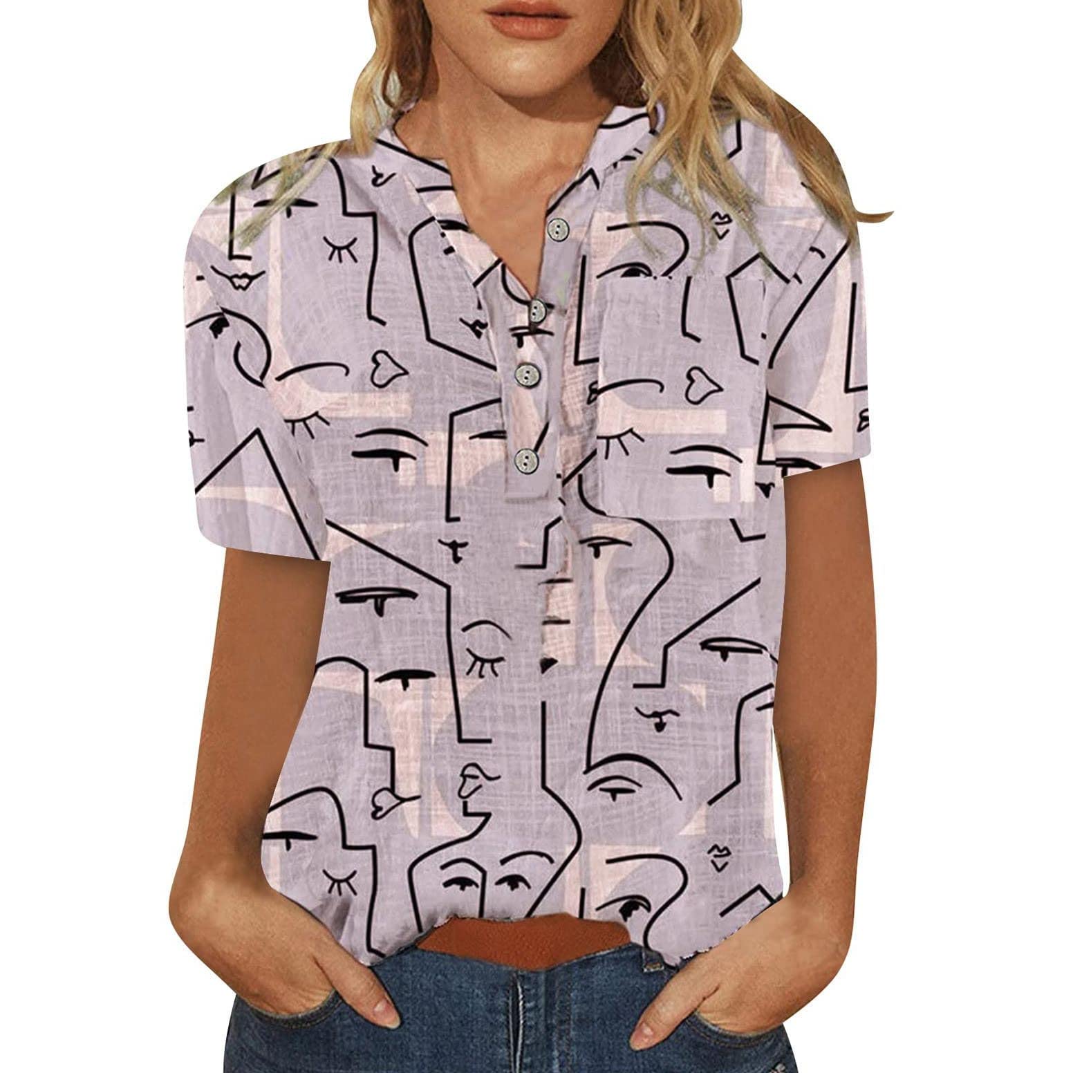 Women's Summer V-Neck T-Shirt - Casual Loose Fit Tunic Top, Sexy Short Sleeve Blouse for Plus Size Ladies | Trendy & Comfortable for Beach, Travel & Everyday Wear