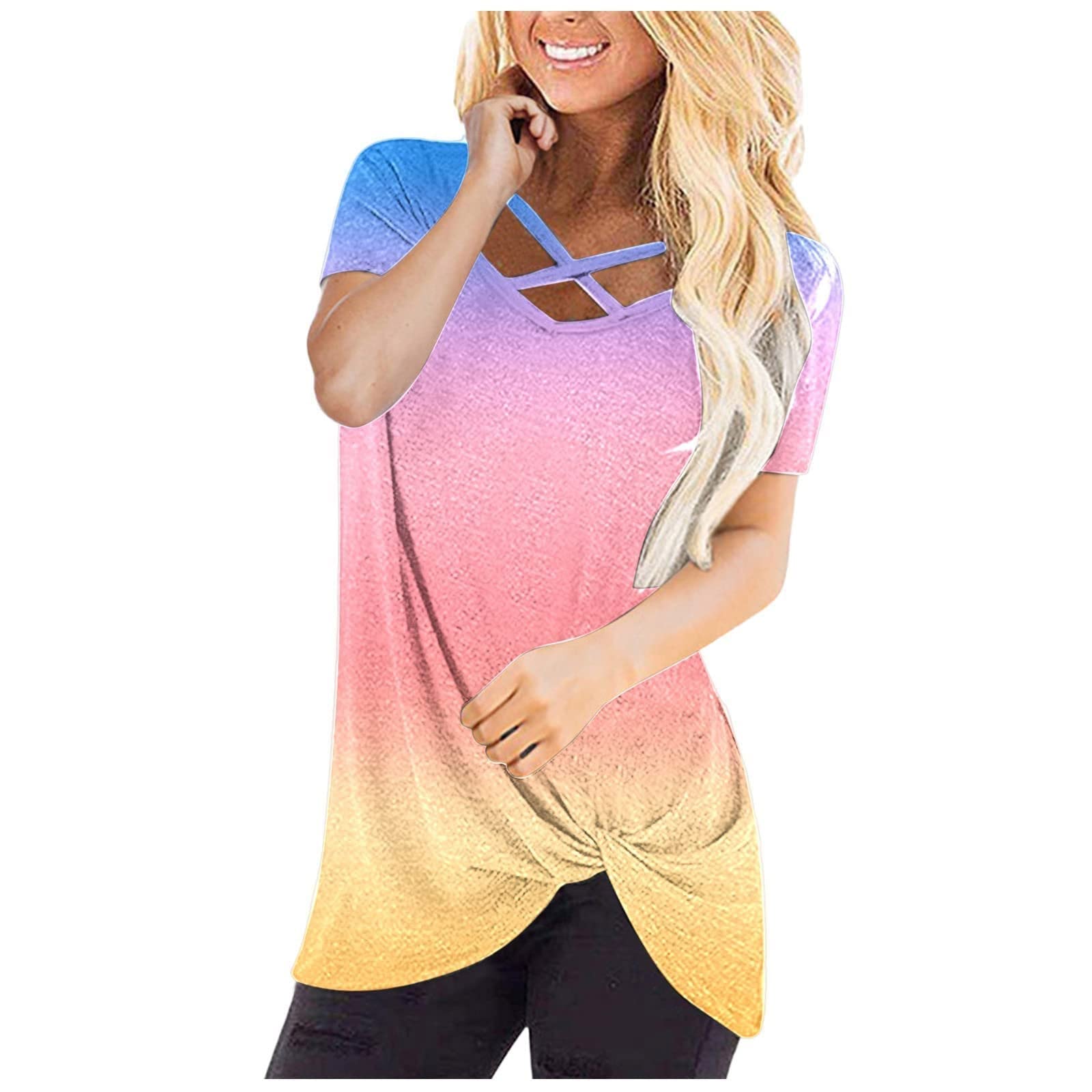 Women's Short Sleeve T-Shirts - Casual Summer Tunic Tops for Going Out (Pink, XL) | Perfect for Beach, Vacation & Everyday Wear