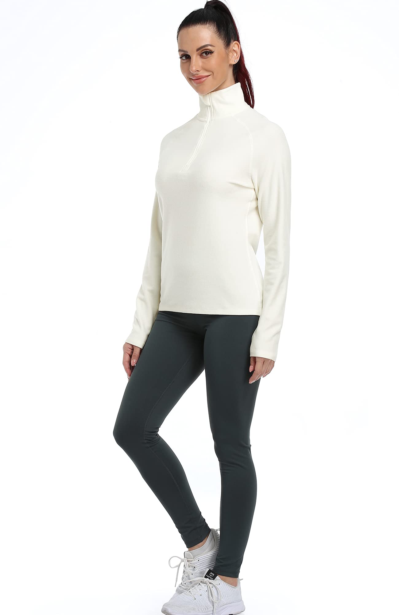 Icyzone Women's Quarter Zip Fleece Pullover - Thermal Long Sleeve Athletic Top for Running, Hiking & Outdoor Activities | Soft Winter Jacket for Casual Wear & Workouts