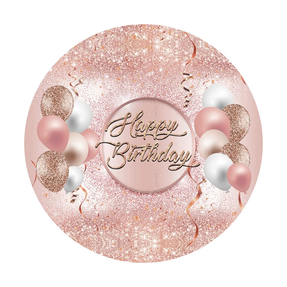 Yeele 7.5x7.5ft Pink Rose Gold Glitter Happy Birthday Backdrop with Sparkle Balloons - Photography Background for Women's Birthday Party, Sweet Girl Princess Theme, Cake Table Decor - Perfect for Baby Showers, Bridal Showers & Anniversary Celebrations