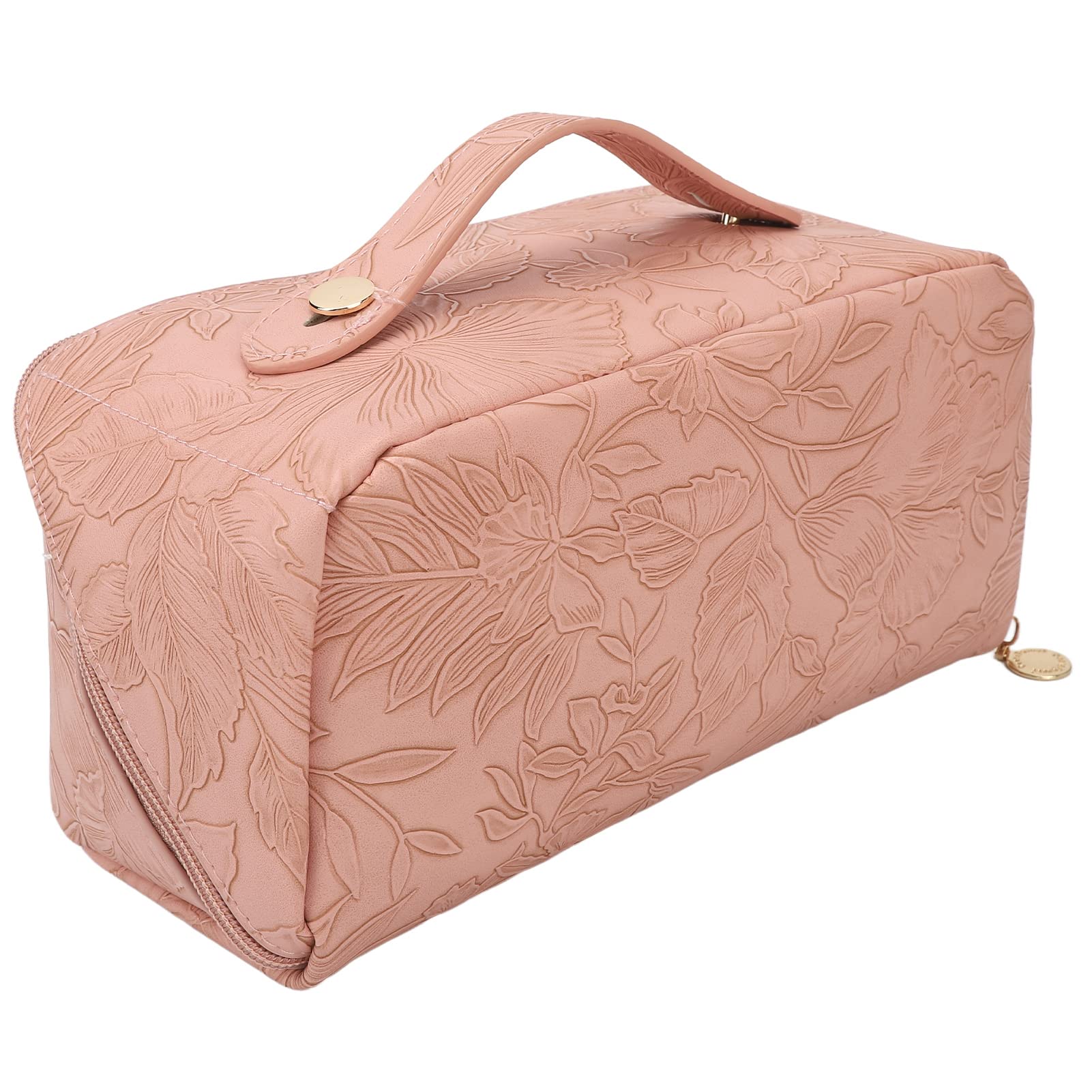 Premium PU Leather Makeup Bag for Women - Large Travel Cosmetic Organizer with Hanging Hook, Portable Toiletry Case for Makeup Brushes & Beauty Essentials | Perfect for Travel, Gym & Daily Use