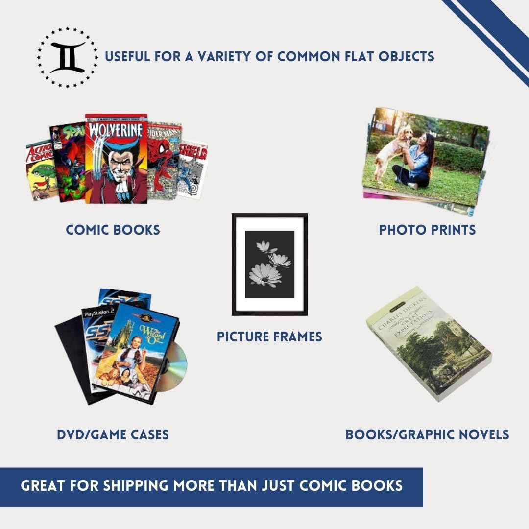 Gemini Comic Book Mailers with Filler Pads - 50 Pack of Protective Shipping Envelopes & Padding | Stay Flat, Crush Proof, Bend Resistant | Ultimate Protection for Comics, Manga & Collectibles | Perfect for eBay, Amazon & Online Sellers Shipping Valuable Items