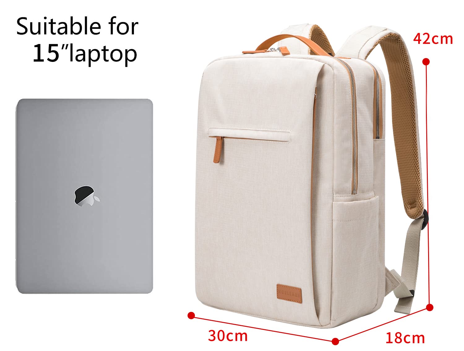 NOBLEMAN Men's Waterproof Travel Backpack - 15.6 Inch Laptop Backpack with USB Charging Port, Lightweight Daypack for Work, School & Outdoor Adventures (Beige) | Perfect for Business Travel, College & Daily Commute
